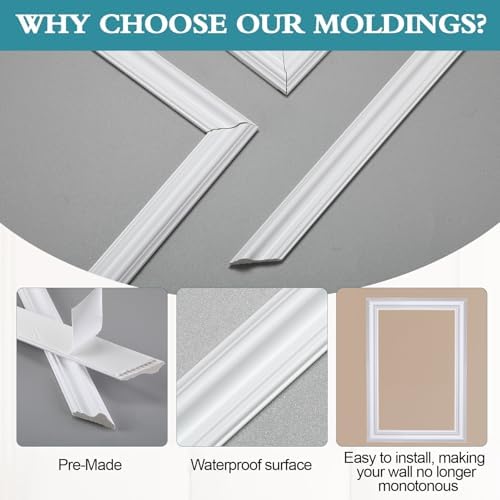 Colingmill 3 Sets Pre-Cut Wall Peel and Stick Trim Molding Wall Wainscoting Panels 3D Self Adhesive Baseboard Molding Trim for Interior Decoration Living Room Bedroom Accent (12 x 24 x 0.98 in,White) - Image 5