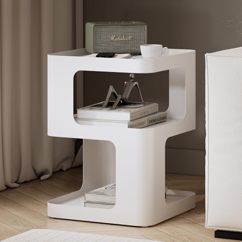Modern Side Table for Sofa & Couch,White Metal Bedside Table,3 Tier end Tables with Storage for Living Room & Bedroom,Compact Nightstand for Small Spaces,No Assembly Required - Image 6