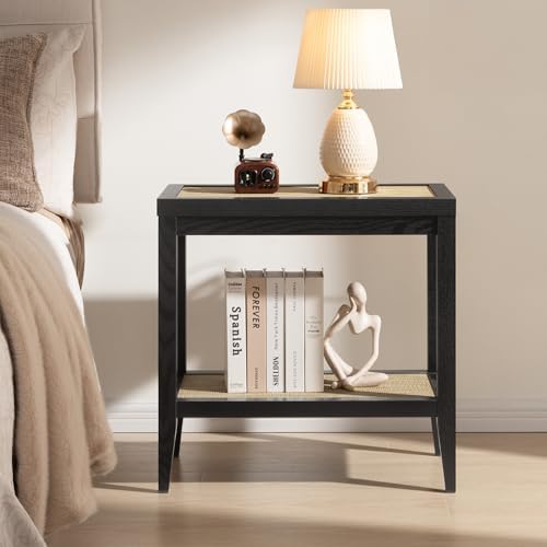 SICOTAS Rattan End Table with Storage, Living Room Table Bedside Table - Image 3