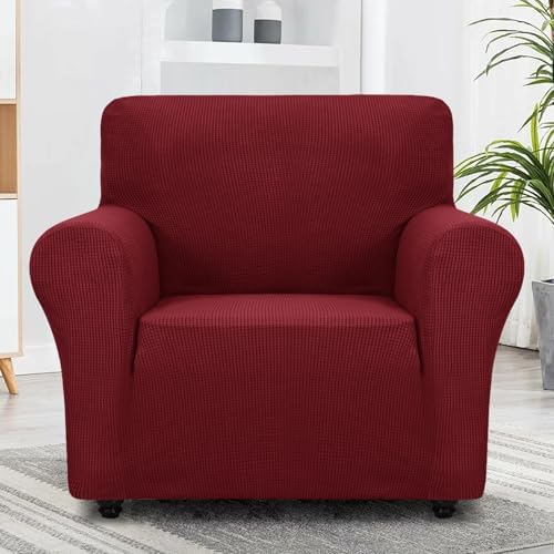 ZNSAYOTX Super Stretch Chair Slipcover Universal Sofa Chair Covers for Living Room Dogs Pet Furniture Protector Spandex Armchair Slipcovers with Anti Slip Foam Sticks (Wine Red, Chair) - Image 5