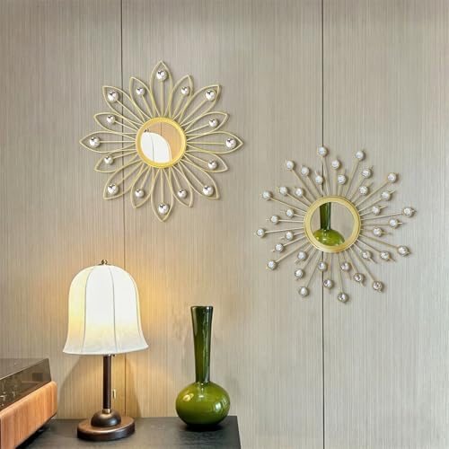 2 Pack Metal Mirrors for Wall Boho Sunburst Wall Mirror Home Decor Modern Decorative Wall Art for Bedroom Living Room Entryway - Image 3