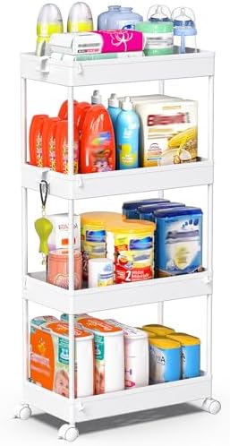 SPACEKEEPER 4 Tier Rolling Cart, Bathroom Cart Organizer with Wheels, White by SPACEKEEPER