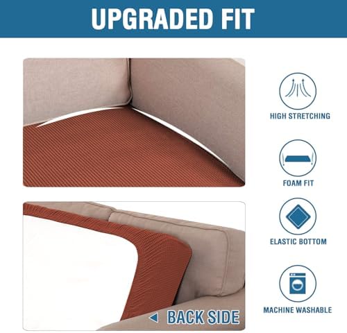 H.VERSAILTEX Super Stretch Individual Seat Cushion Covers Sofa Covers Couch Cushion Covers Slipcover Sets Thick Jacquard Textured Twill Fabric (1 Piece Sofa Cushion Cover, Rust) - Image 6