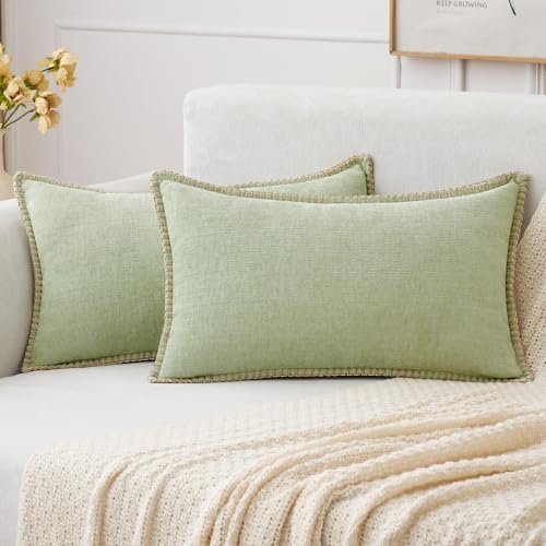 MIULEE Decorative Lumbar Throw Pillow Covers 12x20 Inch Light Green 2 Pack by MIULEE