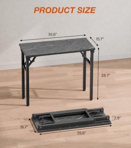XBurmo Folding Desk Foldable Table, No Assembly 35.8" Foldable Desk Space-Saving Workstation for Small Space, Computer Table, Flat Storage for Home Office, Bedroom, Dorm, Study Room, Marble Greige - Image 2