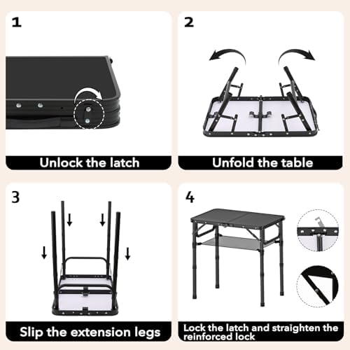 YihuiKo Small Folding Camping Table with Storage Net, Adjustable Heights - Image 6