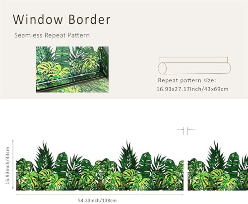 Original Hand Drawn Window Cling Film Stained Glass Border with Tools, Double Sided Transparent Window Film Haning Plants for Glass Window, Front Door, Monstera and Palm 16.93"X54.33" - Image 6