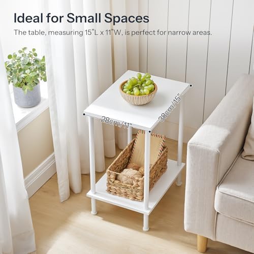 HOOBRO End Tables Set of 2, Small Side Table, Nightstand with 2-Layer Storage Shelves, Sofa Table for Small Spaces, Living Room, Bedroom, Stable Frame, Easy Assembly, White WW09BZP201 - Image 5
