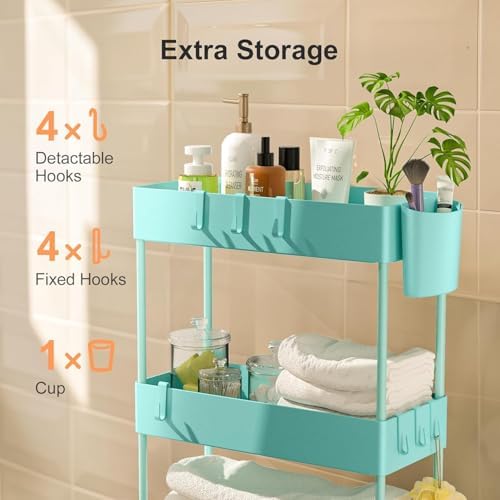 Pipishell 4 Tier Slim Storage Cart with Wheels, Laundry Cart, Turquoise - Image 5