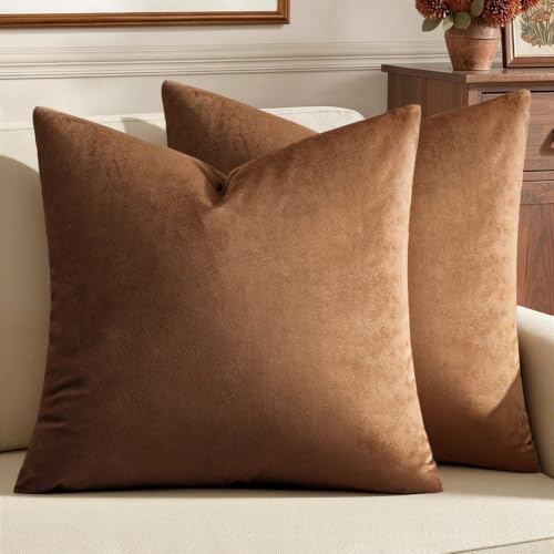 MIULEE 24x24 Inch Pack of 2 Euro Velvet Throw Pillow Covers Chocolate by MIULEE