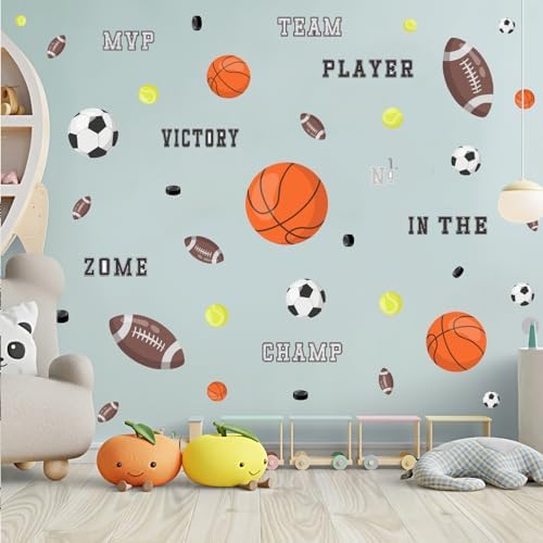 Sports Wall Decals, Basketball and Football Wall Stickers, Peel and Stick Removable DIY Inspirational Wall Decor for Boys Bedroom Classroom Kid's Nursery Room Playground - Image 3