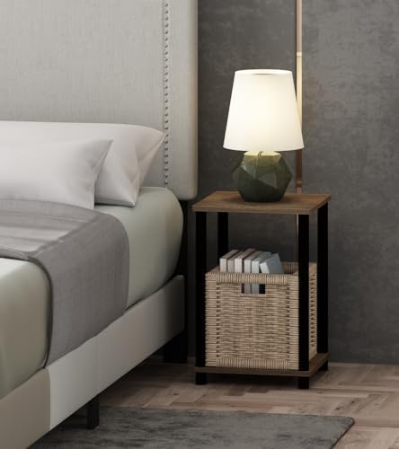 Furinno Turn-N-Tube Toolless 2-Tier Open Shelf Night Stand, Walnut - Image 5