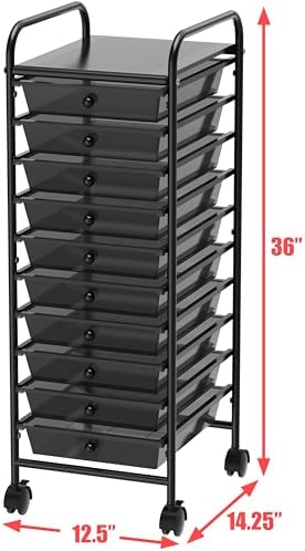Simple Houseware 10 Drawers Rolling Utility Cart Organizer, Black - Image 7