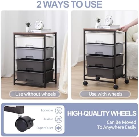 SYKIARIOL Utility Cart with 4 Drawers, Light Grey - Image 5