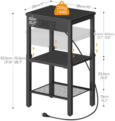HOOBRO End Table with Charging Station, Adjustable Height Small Side Table - Image 3