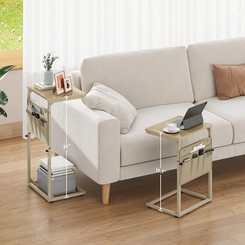 Vagusicc C Shaped End Table, 32'' Tall Side Table for Couch, Adjustable Height Small Couch Side Table for Small Spaces, End Table Slide Under Sofa Table TV Tray Table Arm Table for Living Room - Image 2