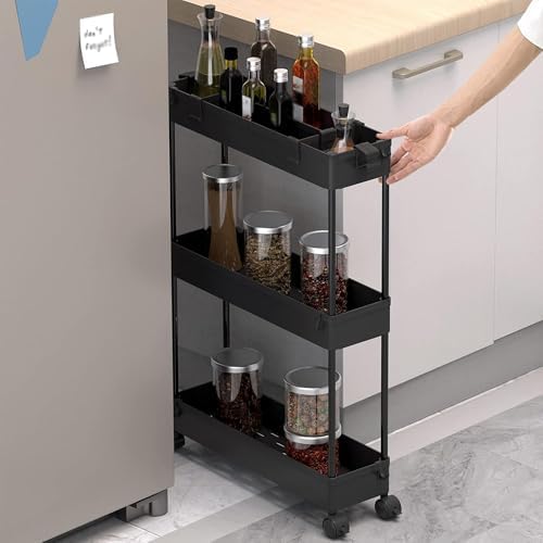 SPACELEAD 2-piece Set Slim Storage Cart 3 Tier,Bathroom Organizer Rolling Utility,Mobile Shelving Unit Slide Out for Office, Kitchen, Laundry Room & Narrow Places - Image 4