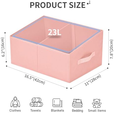 DIMJ Large Closet Shelf Organizer Bins 4 Packs with Handles and Divider, Fabric Trapezoid Storage Baskets, Foldable Clothes Containers Box for Shelf, Towel, Book, Toy, Purse, Hats, Pink - Image 2