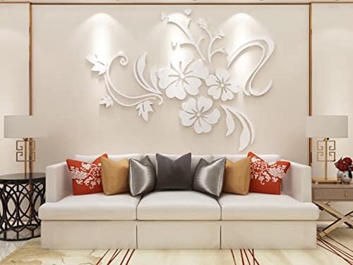 Wall Stickers 3D Flower Mirror - Family Decal Living Room Wall Decor Sticker Home Decorations Room Decor for Office Sofa Bedroom Decals (White M:48 * 64in) by guangmu