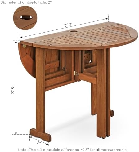 Furinno TIOMAN Outdoor Round Foldable Patio Table, Natural - Image 2