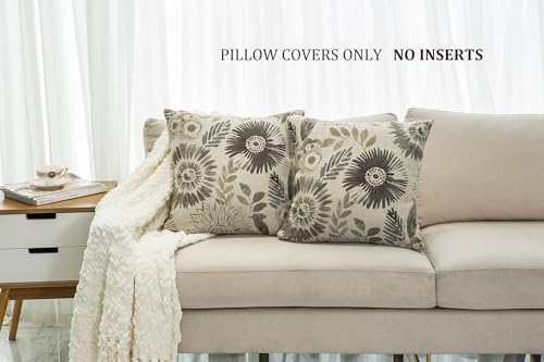 Mika Home Pack of 2 Decorative Throw Pillows Cases Cushion Cover for Sofa Couch Bed,Sunflower Pattern,20x20 Inches,Grey Cream - Image 2
