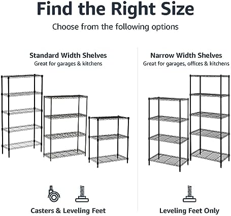 Amazon Basics 3-Shelf Adjustable Heavy Duty Steel Wire Rack Storage Shelving Organizer with Storage Space, Versatility and Ease of Use for Kitchen, Garage, 23.2" L x 13.4" W x 30" H, Black - Image 5