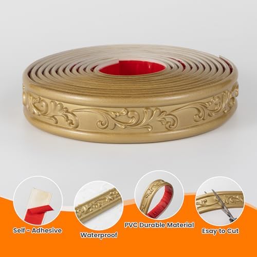 Peel and Stick PVC Crown Molding Trim, 16.4 Ft x 1.8" Flexible Self Adhesive Wall Trim, Decorative Molding Strip for Mirror Frame Baseboard Cabinet Home Decor (Champagne Gold) - Image 3