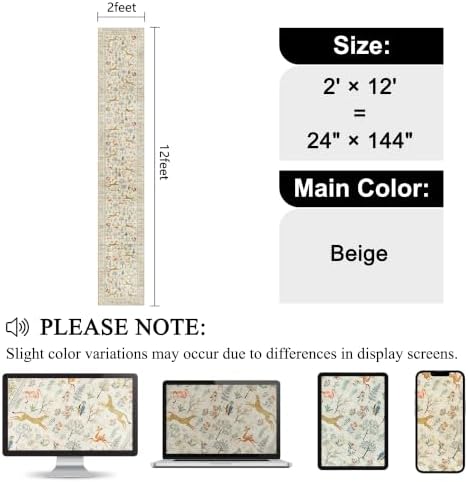DUKINO 2x12 Washable Runner Rug, Non Slip Animal Rug for Kitchen, Beige - Image 2