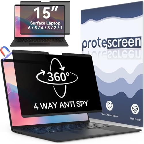 360° Magnetic Privacy Screen for 15 Inch Surface Laptop 6/5/4/3/2/1, 4 Way Privacy Removable Anti Glare Blue Light Filter Shield Film Anti Spy Black Laptop Protector Security Private by Protescreen