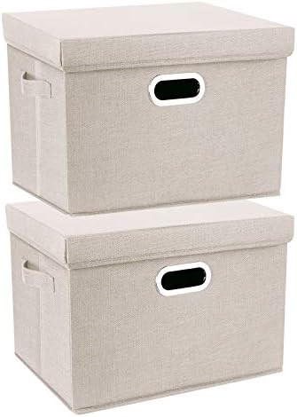 TYEERS Collapsible Storage Bins With Lids, Large Fabric Storage Boxes - 2 Pack - Beige by StorageOrganization