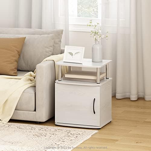 Furinno Jaya 2-Tier Side Table Set of 2, with Door Cabinet, White Oak - Image 2