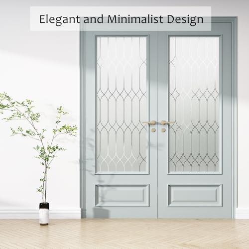 Privacy Window Film Decoration, Heat Control Window Tint for Home, Static Cling Glass Door Coverings Window Sticker Removable Non-Adhesive UV Blocking, Frosted Film w/Clear Morocco Lines, 23.6"x78.7" - Image 2