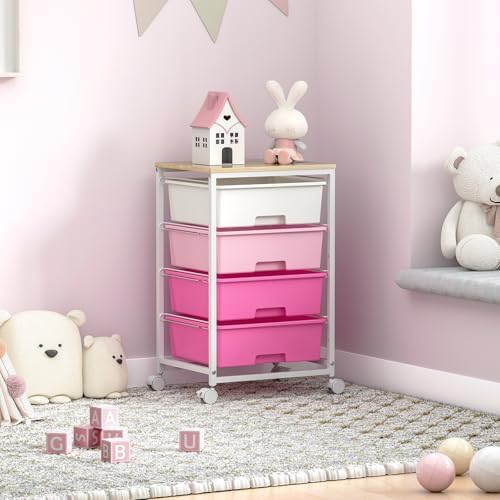 SYKIARIOL Rolling Cart with Drawers, 4-Drawer Utility Cart, Pink - Image 2