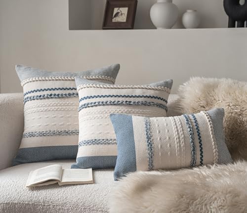 Cethom Boho Throw Pillow Covers 20x20 Inch Set of 2, Blue Textured Decorative Couch Pillow Cases for Farmhouse Home Decor, Accent Cushion Cover for Sofa, Bed, Living Room, Bedroom - Image 5