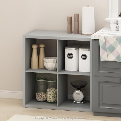 Furinno HERMITE Kitchen Island, 4-Cube Coffee Bar, Extra Thick Kitchen Storage, Bakers Rack, for Pantry Organizers and Storage, Kitchen Organization, Light Grey - Image 2