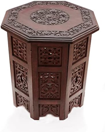 COTTON CRAFT Solid Wood End Table - Hand Carved Folding Accent Side Table by COTTONCRAFT