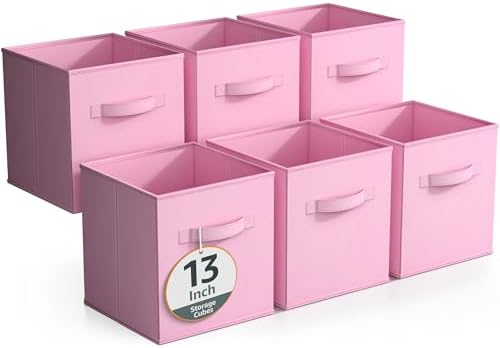 Sorbus Fabric Storage Cubes, 6-Pack Foldable Bins (13 Inch, Pastel Pink) by Sorbus