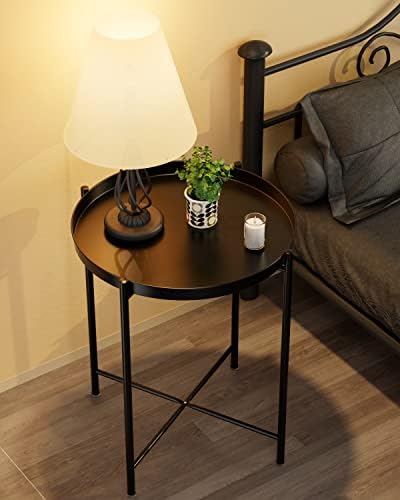 EKNITEY Small Side End Table - Metal Side Table with Removable Tray - Image 4