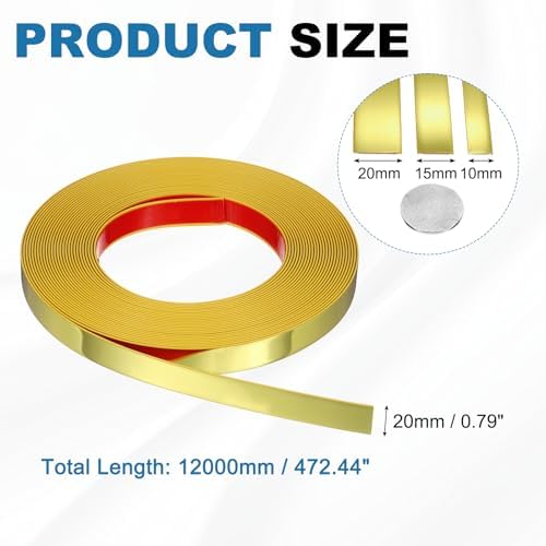 uxcell Gold Peel and Stick Molding Trim, 0.8 Inch x 39.4 ft Self-Adhesive Mirror Tape, Flexible PVC Border Strip for Wall Decoration Tile Edge Ceiling Floor Frame Furniture Decoration - Image 2