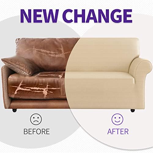 ZNSAYOTX Couch Covers for 3 Cushion Couch High Stretchy Spandex Pet Friendly Sofa Slipcover 1 Piece Non Slip Couch Covers Large Furniture Protector (Beige Yellow, Sofa) - Image 5