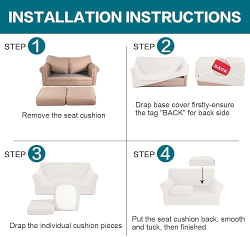 Turquoize 3 Piece Sofa Covers for 2 Cushion Couch Sofa Slipcover Soft Couch Cover for Dogs-Washable Sofa Furniture Cover with 2 Individual Cushion Covers (2 Cushion Sofa, Porcelain White) - Image 6