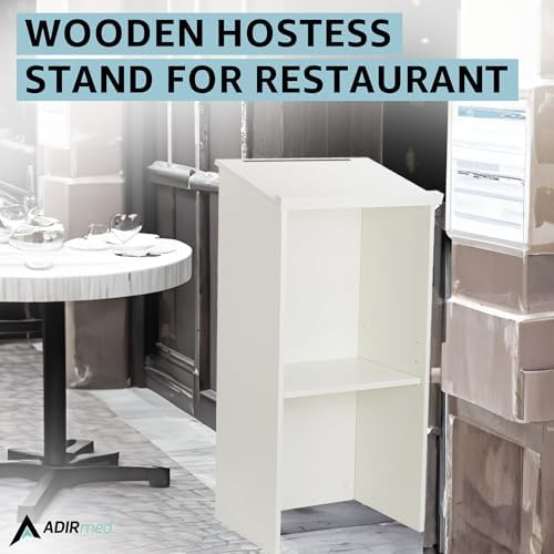 Adir Wooden Podium Stand - Speaking Podium with Storage Shelf, Hostess Stand for Restaurant, (46.25 Inches, White) - Image 4