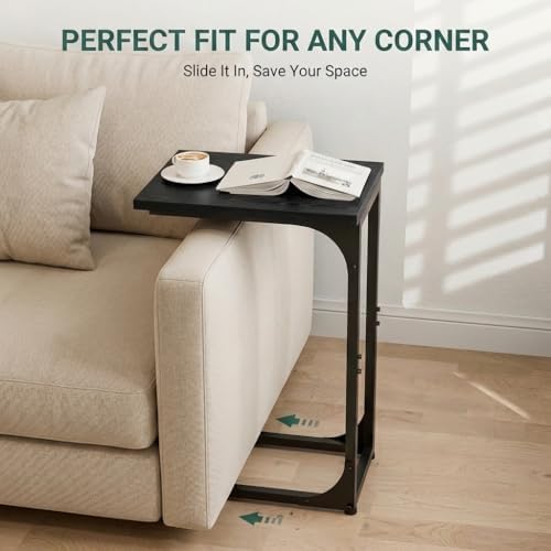 TEMI C Shaped End Table for Couch - Small Side Table and TV Tray for Eating or Laptop, Accent Desk for Chair or Sofa, Easy Assembly, Space-Saving Design for Living Room or Bedroom,Black - Image 3