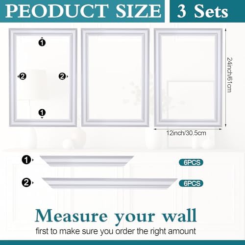 Colingmill 3 Sets Pre-Cut Wall Peel and Stick Trim Molding Wall Wainscoting Panels 3D Self Adhesive Baseboard Molding Trim for Interior Decoration Living Room Bedroom Accent (12 x 24 x 0.98 in,White) - Image 2