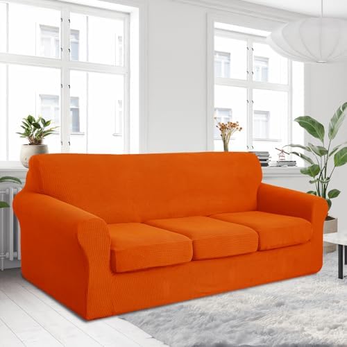 U-NICE HOME 4 Pieces Oversized Stretch Couch Cover Slipcover, Orange - Image 2