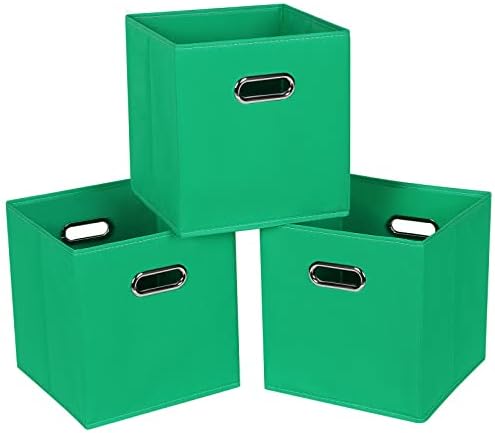 Fabric Cloth Storage Bins,Fabric Cube Bins Organizer with Dual Handles Foldable Cube Storage Baskets for Home Bedroom Storage,Set of 3,(Green) by SEVENDOME