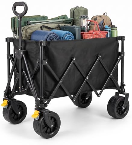Collapsible Folding Wagon Cart, 220 LBS Heavy Duty Utility Beach Wagon with Adjustable Pull Handle, Compact Foldable Storage Cart for Beach, Camping, Grocery Shopping, Picnic & Outdoor Travel by Outdopia