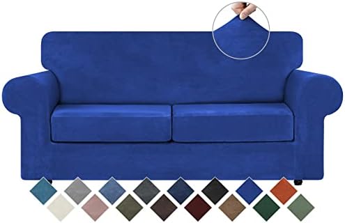 WEERRW Velvet Stretch 3 Pieces Couch Cover for Sofa Washable, Royal Blue by WEERRW