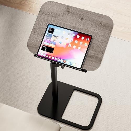 Height Adjustable Tv Trays Table for Sofa, Modern Angle Adjustable 360° Swivel and 180° Tilt Flip-Over Panel C Shaped Side Tables with Tablet Slots for Phone Computer (Grey) by GOYLSER