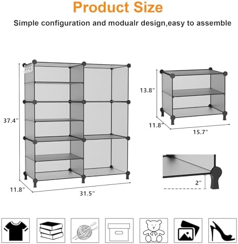 AWTATOS 6 Cube Closet Organizer Storage Shelves, Grey - Image 3